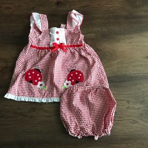 Red & white gingham 12 mos sundress w lady bugs